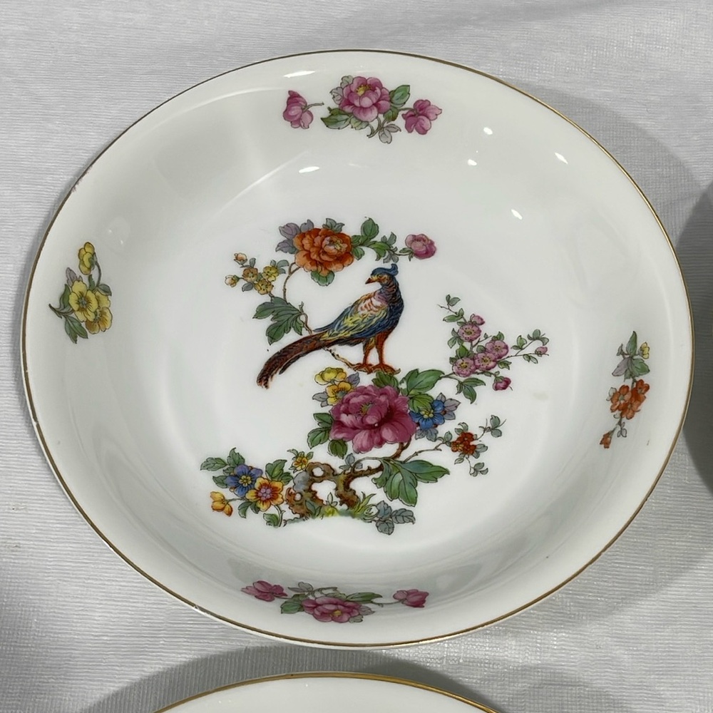 Vintage Epiag Czechoslovakia 8” Soup Plates Royal Peacock Flowers set of 4 - Picture 3 of 16